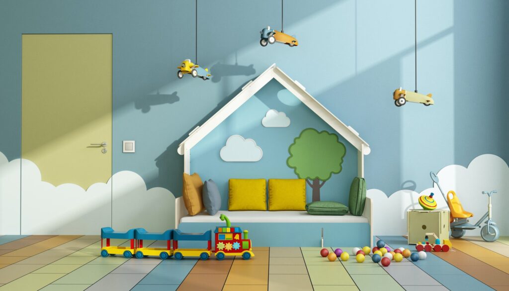 Playroom with bed and toys