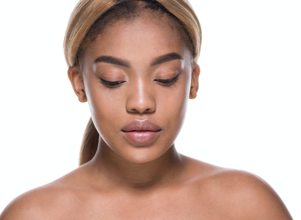Black skin woman healthy skin and hair beauty portrait